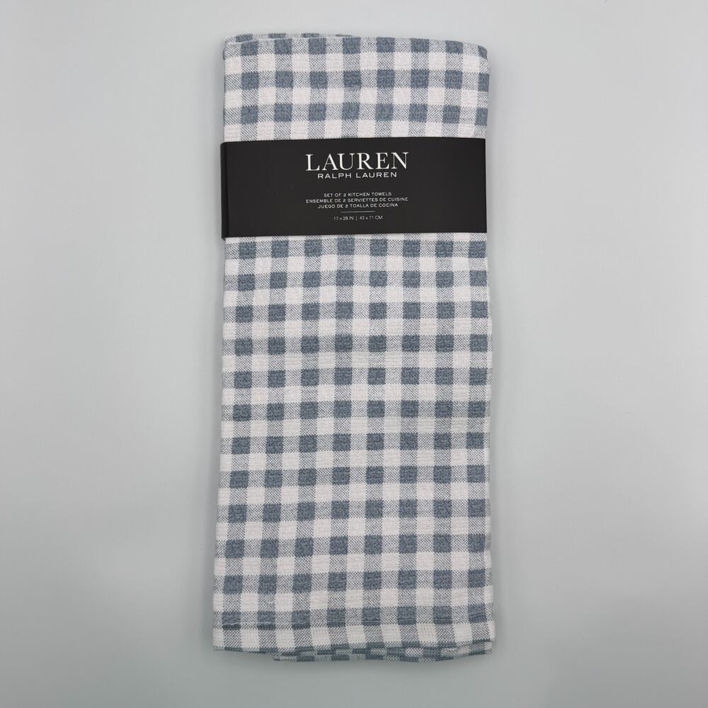 Lauren Ralph Lauren Kitchen Towels Set of 2 Blue White Gingham Check 17x28 NWT